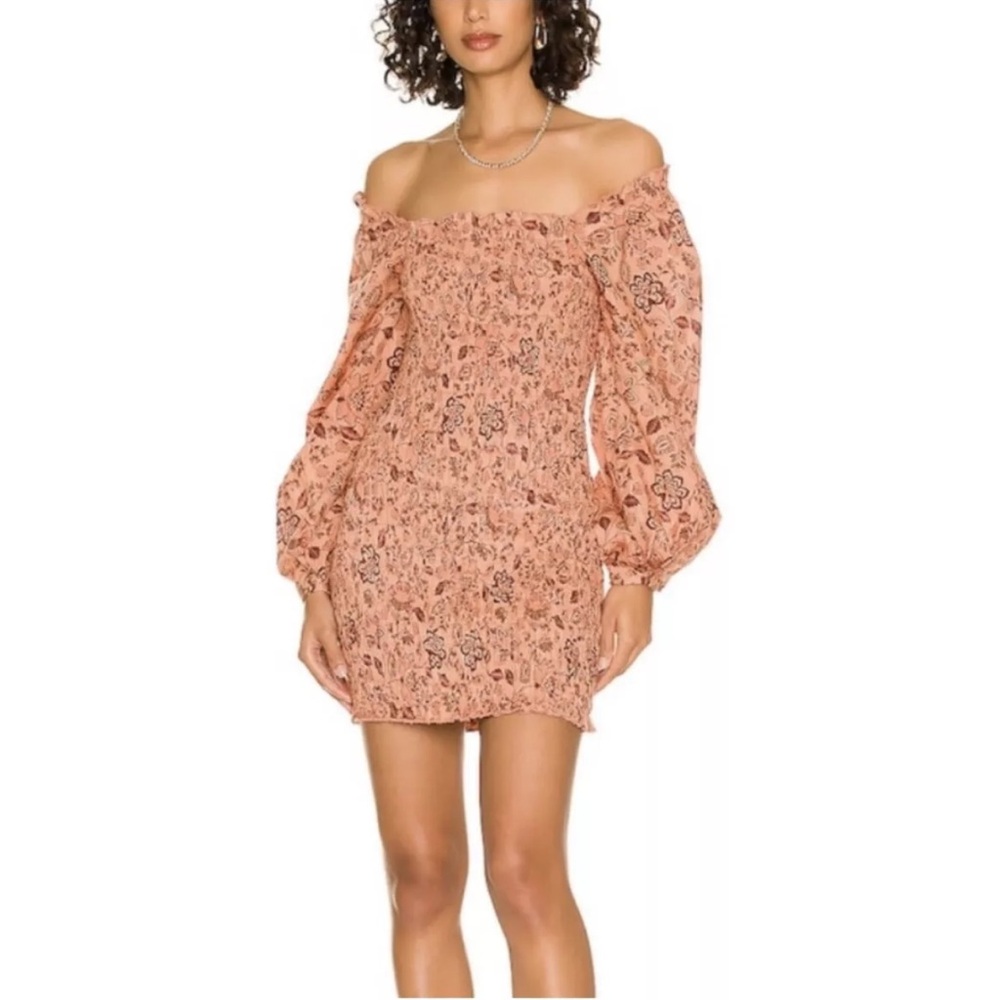 Free People Smock It To Me Mini Dress Women's‎ Size Medium  Apricot Combo NWT